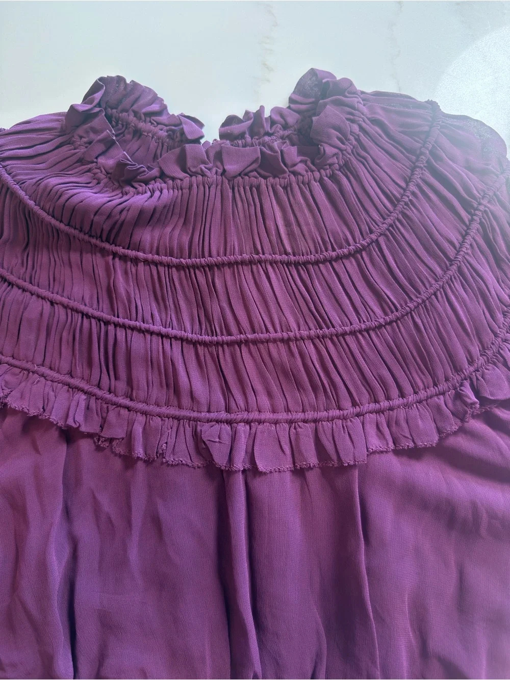 FARM Rio Plum Purple Ruffled Smocked Peasant Blouse